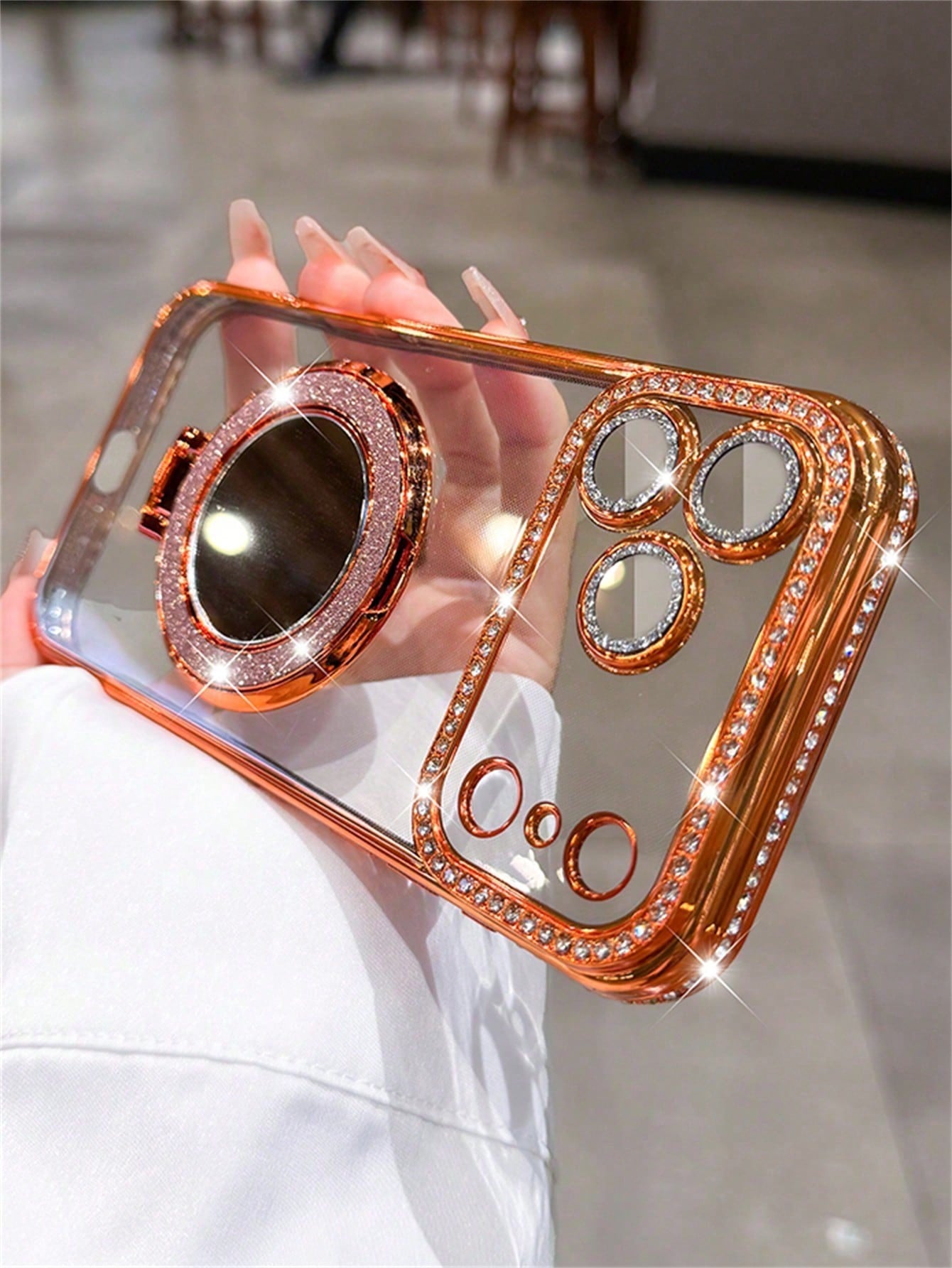 حافظة هاتف مطلية بالرينستون والمرآة الفاخرة، مقاوم...