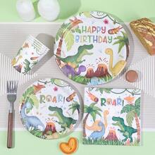 10pcs/20pcs/50pcs/80pcs,Dinosaur Theme Birthday Party Supplies Disposable Tableware Set Fun Cartoon Dinosaur 9 Inch 7 Inch Plates, Cups And Napkins For Newborn Shower Children's Birthday Party Decoration, Dinosaur Birthday Theme Decoration - Multicolor - View 1
