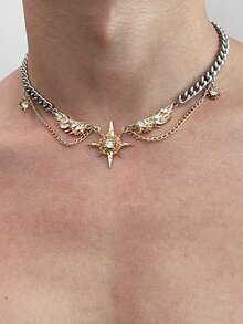 Gothic Punk Style Sweet Dark Wing Star Pendant Necklace, Unisex Y2K Creative Necklace - Hip-hop Necklace - View 2