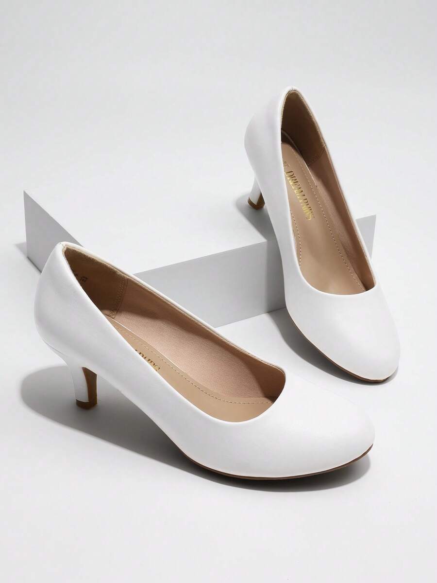 Women's Low Heel Court Pumps Solid Color Elegant Bridal Wedding Shoes - 白色 - 查看 1