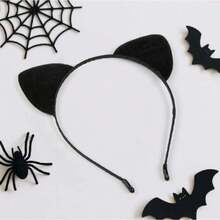 Black Cat Ear Headband Halloween Cat Ears Headband For Women Cute  Ears Furry Cat Ears Headbands For Adults,30214256 - 黑色 - 查看 5