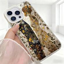 Cubierta de telefono con borde metalico color blanco y negro con estampado floral vintage para iPhone 14 Pro Max elegante para uso diario en cafeterias y salones - Blanco - Ver 5