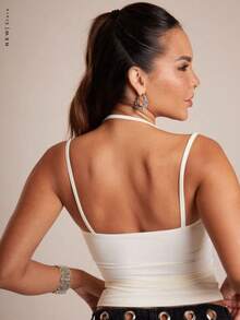 Cropped Corset Tank Top With Double Straps - Crema - Ver 2