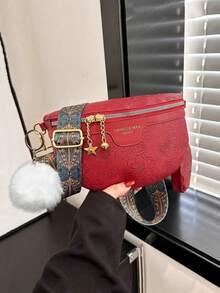 2pcs Set Embossed Waist Bag & Chest Bag, Large Capacity, Chinese Style Handbags For Women - Red - View 6