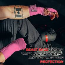BEAST RAGE Vendas de boxeo para hombre, protección para MMA, soporte para guantes interiores, entrenamiento de artes marciales, Muay Thai, debajo de los mitones, vendas elásticas de 4,5 metros - Rosa - Ver 6
