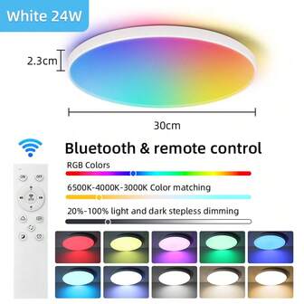 Smart Ceiling Light - Bluetooth App Remote Control, Timing Function, Dimmable 3 Color, Waterproof, Dustproof, Insect-Proof, Large Round Lighting Fixture Suitable For Living Room/Bedroom/Dining Room/Kids Room/Entertainment Room/Closet/Bathroom/KTV/Bar/Hallway/Kitchen/Restaurant/Apartment/Hotel