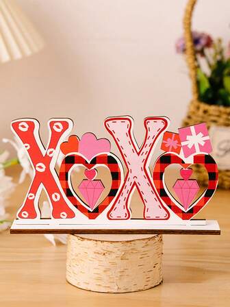 1pc Valentine's Day Wooden Ornaments, Valentine's Day Heart-Shaped Ornaments, LOVE Home Atmosphere Decor, Romantic Dining Table Atmosphere Ornaments, Valentine's Day Gifts, Valentine's Day Decor, Valentine's Day Parties
