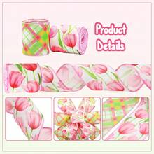 2 Rolls Pink Tulip Wired Ribbon - 2.5 Inch Wide, 10 Yards Total, Elegant Tulip Floral For Wedding Decor, DIY Crafts & Gift Wrapping, Romantic Pink Wired Edge Ribbon,PinkTulip - PinkTulip - 查看 3
