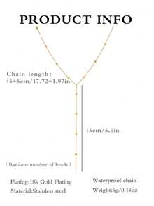 1 件 45+5 厘米不锈钢 18k 镀金优雅长吊坠项链珠宝 Y 形链带圆球吊坠项链适合女士日常佩戴