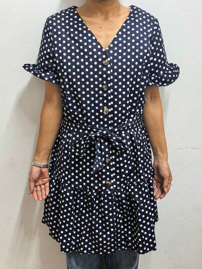 Rochie sexy de damă, cu decolteu în V, cu nasturi în față, cu imprimeu