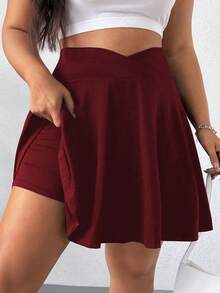 Quần short mini thể thao chạy bộ ngoài trời mùa hè màu trơn thường ngày cho nữ cổ chữ V cạp cao ôm sát - Màu Đỏ Sâu - Xem 3