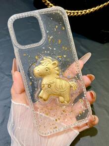 Fashionable New "Get Rich Soon" 3D Rhinestone Epoxy Protective Phone Case Compatible With IPhone 11/12/13/14/15/16/17 Pro/Pro Max, Creative & Anti-Drop - Clear - View 2