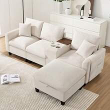 Sofas & Couches - Beige + Corduroy + 4 Seat - View 3