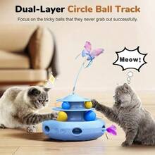 Cat Toys, 3-In-1 Rechargeable Automatic Interactive Cat Toy With Fluttering Butterfly, Random Moving Ambush Feather, Two-Tier Track Balls, 5H Smart Standby, Touch-Activated, Christmas Gift For Cats, Keeps Cats Active In Winter,Gift, Present, Celebration