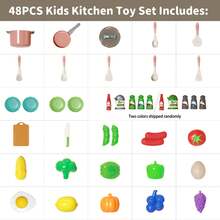 Tecforood Juego de cocina para niños, adecuado para niños y niñas, incluye ollas, sartenes y utensilios realistas, vajilla de juguete, juguetes de cortar alimentos y una cesta de la compra, un conjunto de juguetes de cocina educativo y divertido que ayuda a desarrollar la creatividad, la coordinación mano-ojo y las habilidades sociales de los niños. - Multicolor - Ver 14