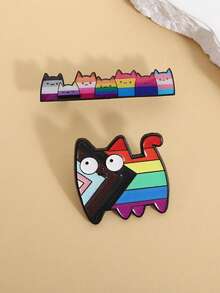 一套LGBT骄傲彩虹猫徽章珐琅别针卡通小猫宠物猫金属胸针衣服翻领徽章珠宝礼物送给朋友 - 彩色 - 查看 4