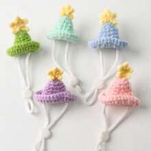 1件可调节迷你星星针织宠物帽，适用于仓鼠和鹦鹉，保暖针织帽，带防风绳，可爱装饰豚鼠配件娃娃帽圣诞装饰宠物配件，适合小型宠物和鸟类。