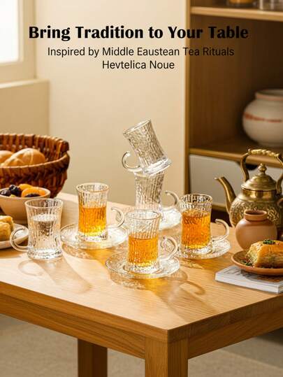 12pcs/18pcs Vintage Turkish Tea Cup Saucer Set - Elegant Gold Embossed Arabic Coffee/Tea Cups With Non-Slip Coasters, Reusable Glassware, Suitable For Ramadan (Eid Al-Fitr)