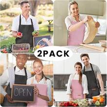 2 Pack Adjustable Bib Apron With 2 Pockets Chef CooFKing Kitchen Restaurant Aprons For Women Men,Red/BlackPinstripes - 紅/黑細條紋 - 查看 8
