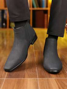 Men's Retro Chelsea Boots, Matte Finish British Style Ankle Boots, Fashionable Versatile Casual Boots - Black - View 3