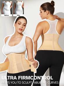 1pc Plus Size Women Shapewear, Waist Trainer, Tummy Control, Butt Lifter, Fitness Bodysuit - Apricot - View 3