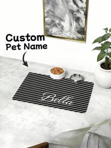 1pc Customized Pet Mat, Personalized Pet Name Food Mat, Striped Pattern, Non-Slip Animal Mat, Customized Dog Bowl Mat, Personalized Pet Mat, Christmas Gift - Multicolor - View 1
