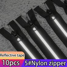 10pcs #5 Nylon Reflective Strips Zippers For Outdoor Jackets, Protective Clothing, DIY Sewing Accessories - #5 Nylon Zipper - View 7