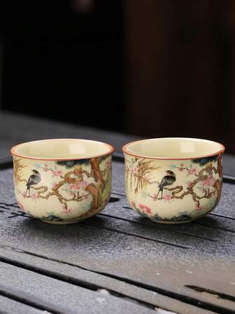 1pc Exquisite Ceramic Tea Cup, High-End Ru Kiln Household Tea Cup, Party Afternoon Tea Flower Tea Cup, Water Cup, Guest Gift, Others' Gift, Ceramic Cup