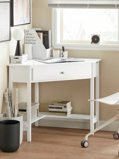 SoBuy FWT31 W, Wit Corner Desk, Triangle Tafel Bureau Drawer, Home Office Computer Workstation view 2
