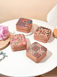 1pc Mini Retro Jewelry Box Earrings, Rings, Necklaces, Travel Storage Box, Jewelry Earrings, Elegant Style Printed Jewelry Box, Multi Functional Jewelry Storage Box, Zipper Convenient Jewelry Bag, Exquisite Cosmetics And Lipstick Storage Bag, Mother's Day Gift, Girls' Gift, Handbag Storage, New Cork Pattern Multi Compartment Large Capacity Jewelry Box, Luxury PU Leather Jewelry Box, Mini Flip Storage Women's Jewelry Gift, Mother's Storage Box Back To School