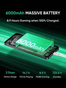 Realme P3 Lite，解锁手机，6GB+128GB/8GB+256GB，全球版 4G LTE，Andriod 15 智能手机，6.67 英寸 LCD 120Hz 显示屏，6000mAh 电池，50M 摄像头手机，7.79 毫米薄，无适配器 - 綠色 - 查看 4