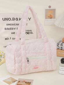 Fashionable Quilted Travel Bag Quilted Small Duffle Bag Gym Bag Floral Print Overnight Bag Weekend Commute Bag Lightweight Printed Floral Shoulder Bag  Travel Tote Bag Yoga Bag Small Size Travel Bag For Daily Life ,Travel ,Commute ,Sport , - 粉色 - 查看 3