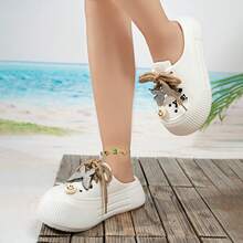 New Summer Women's Closed-Toe Clogs, Cute And Stylish Black With Rhinestone Embellishments, Platform Mule Style, Suitable For Both Indoor And Outdoor Wear, Perfect For Cherry Blossom Season. - White - View 3