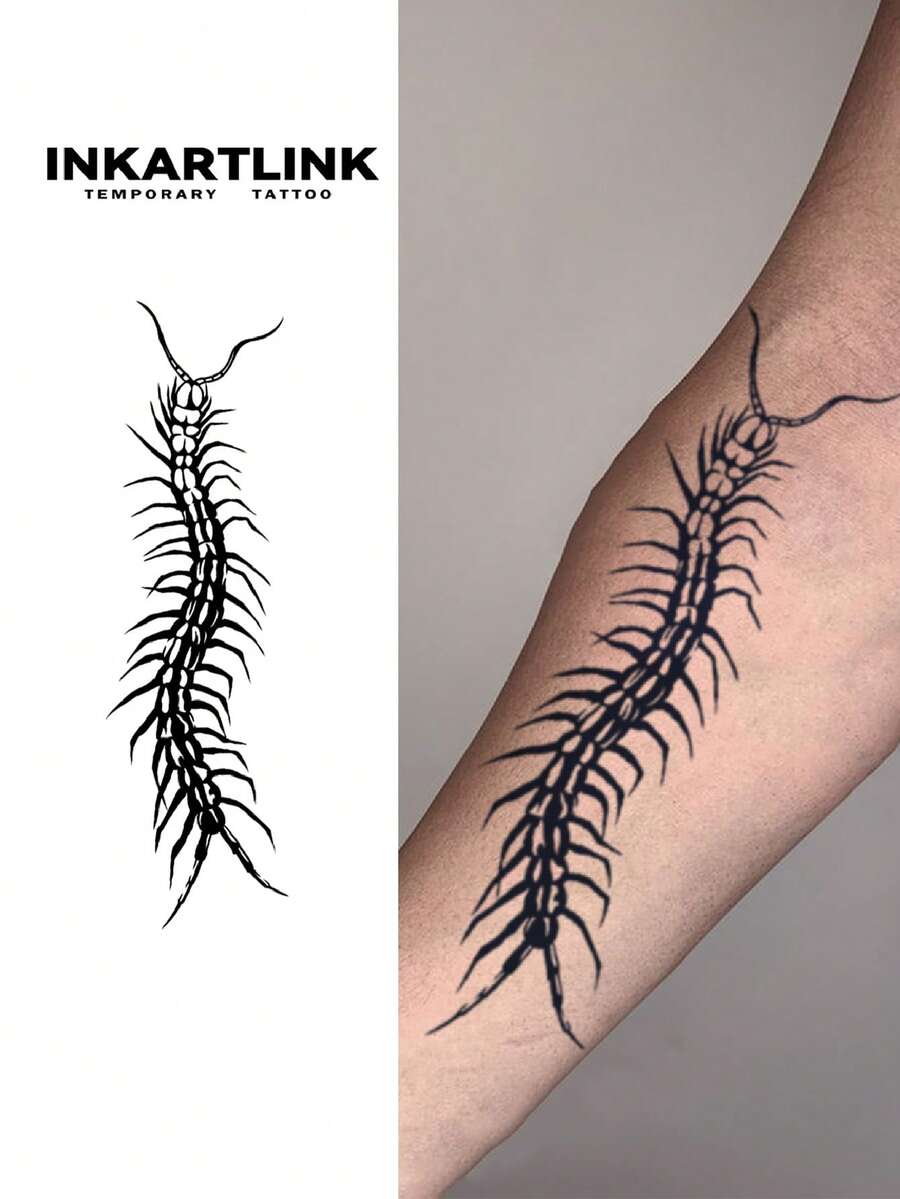 INKARTLINK 昆虫系列蜈蚣草本临时纹身贴纸 | 半永久防水持久1-2周 | 果汁纹身贴纸 | 逼真仿真纹身 | 耐用临时纹身贴纸 | 小众设计装饰贴纸