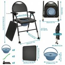 Folding Toilet Commode Chair With Padded Seat – Adjustable Height (83-94cm) – Durable  Frame For Elderly – Doubles As A Shower And Bedside Commode - Black - View 2