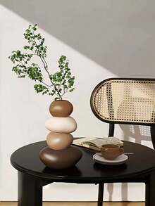 1pc Vase / A Pair Of Deer Ornaments, Modern Wabi-Sabi Style Home Decor (Stacked Stone Vase + Abstract Deer), Earth-Toned Minimalist Design - Geometric Vase-Themed Decoration. The Vase Is Not For Holding Water And Is Only Intended For Decorative Artificial Flowers. - Multicolor - View 6