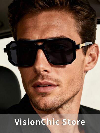 一副男士时尚复古几何框眼镜 - 采用优质材料制成，轻便舒适，由奢侈品牌设计师设计，适合驾驶、旅行、户外运动、露营、徒步旅行、装饰等场合，四季皆宜。