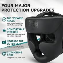 1 قطعة واقي رأس للملاكمة احترافي، خفيف الوزن ومريح. مصنوع من جلد البولي يوريثان، مناسب للبالغين والمراهقين، متوفر بمقاس صغير/كبير، باللون الأسود، جنسي، خوذة مغلقة الوجه للتدريب على الركل والملاكمة، واقي رأس للتدريب الوقائي للتايكوندو والمواي تاي والملاكمة والكاراتيه والفنون القتالية والمصارعة المختلطة، متوفر بألوان جديدة حمراء وبيضاء، ويمكن استخدامه كهدية - الأسود - مشاهدة 10