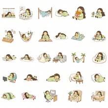56Pcs Cute Cartoon Slouchy Girl Graffiti Stickers Q Version Cute Girl Decorative Luggage Stickers - Multicolor - View 8