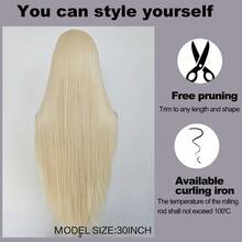 180% Density 13x4 Lace Front Wig, Synthetic Hair, Golden Blonde, Natural Straight, High Quality Heat Resistant Fiber, Pre-Plucked, Glueless, Full Wig For Women - Multicolor - View 9