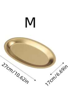 Stainless Steel Egg-Shaped Plate, Golden Oval Flat Bottom Tray, Steamer Fish Plate, Vegetable Plate, Commercial BBQ Plate, Jewelry Display Plate - Gold - View 11