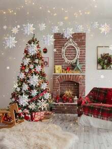 6pcs Christmas Hanging Snowflake Decorations, Large 3D Snowflake Decorations,3D Shiny Iridescent Snowflake Decorations Holographic Garland, Rainbow Snowflake Paper Pendants, Ceiling Decoration, Suitable For Fairyland And Frozen Theme Parties,Holographic Snowflake Garlands In Silver, Snowflake Winter Fairyland Decorations - 彩色 - 查看 6