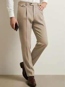 Mens Slim Fit Herringbone Tweed Wool Plaid Trousers Retro Dress Business Suit Pants - Rượu sâm banh - Xem 2
