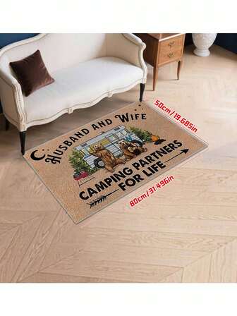 1 pièce Paillasson "Ours et voiture de camping", tapis d'intérieur, tapis, paillasson créatif, tapis à thème d'entrée, décoration de maison, tapis de sol antidérapant, accessoire de chambre, accessoire photo, décoration extérieure, tapis, tapis de zone, cadeau