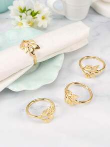 3pcs Gold Leaf Napkin Rings, Elegant Leaf Design Napkin Rings Suitable For Dinners, Special Occasions, Valentine's Day Decor, Valentine's Day Table Decor, Great Gift For Hosts, Gold Leaf Napkin Rings, Metal Napkin Holders, Tabletop Decor Napkin Rings, Suitable For Weddings, Dinners, Banquets - Gold - View 4