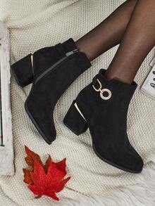 Women's Talrima -Suede Ankle Boots With Block Heel - Black - View 4