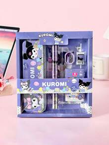 Hello Kitty & Kuromi Cartoon Character Stationery Gift Set, Includes Pencil, Notebook, Pencil Sharpener, Pencil Case, Ruler, Eraser And Crayons, Sanrio Licensed