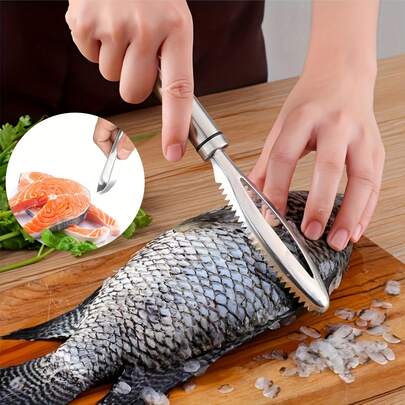 1 Set Stainless Steel Seafood Prep Tools - 1 Fish Scaler & 1 Fish Bone Tweezers, Great For Descaling And Debone, Multipurpose Kitchen Tools For Home And Professional Use, Durable And Easy To Clean