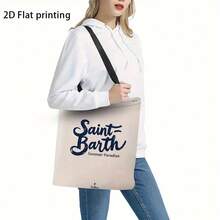 1 Piece Vintage Saint Barth Summer Paradise Handbag - Lightweight Open Top Shoulder Bag, Suitable Women, Casual Beach And Travel Essential, Durable Canvas, Fixed Shoulder Strap, Shopping And Vacation, Beach Bag - trắng - Xem 8