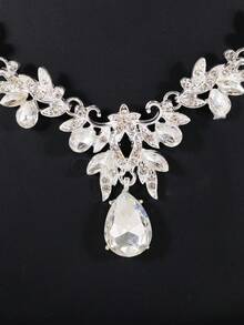 4件套青少年首饰套装，公主项链套装，皇冠项链套装，水晶级派对头饰，豪华皇冠项链礼盒，适合婚礼、节日、晚会等场合 - 銀色 - 查看 2